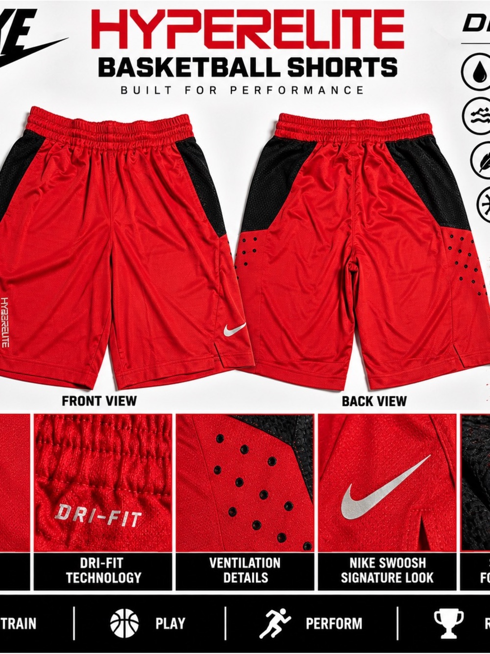 Nike Hyperselite Dri-FIT Basketball Shorts Men’s L Red Black 646426-657